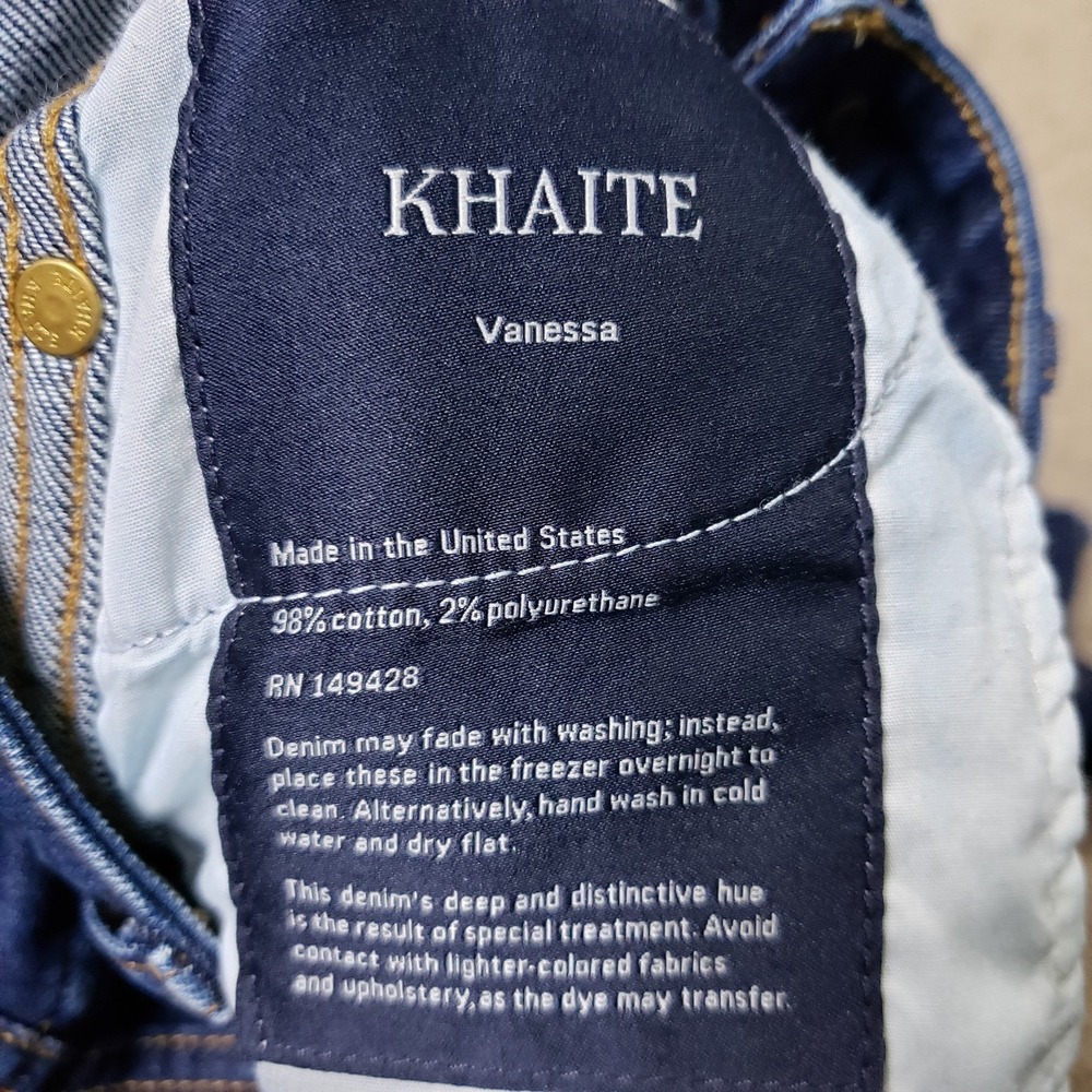 Khaite Vanessa Dark Wash Denim High Rise Jeans Size 25 Raw Hem Straight Stretch - Picture 9 of 13